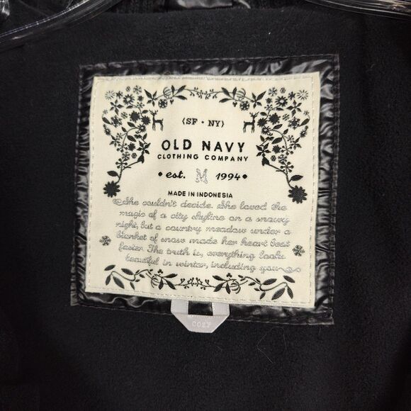 Old Navy Puffer Vest Women's Size M Shiny Black Insulated Full-Zip - Picture 6 of 8